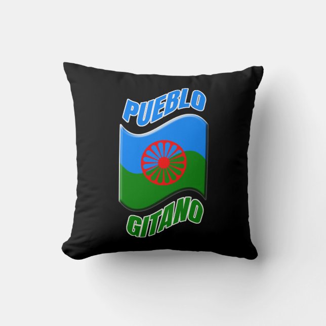 Bandera gitana. Cojín negro personalizado.  Kudde (Framsida)