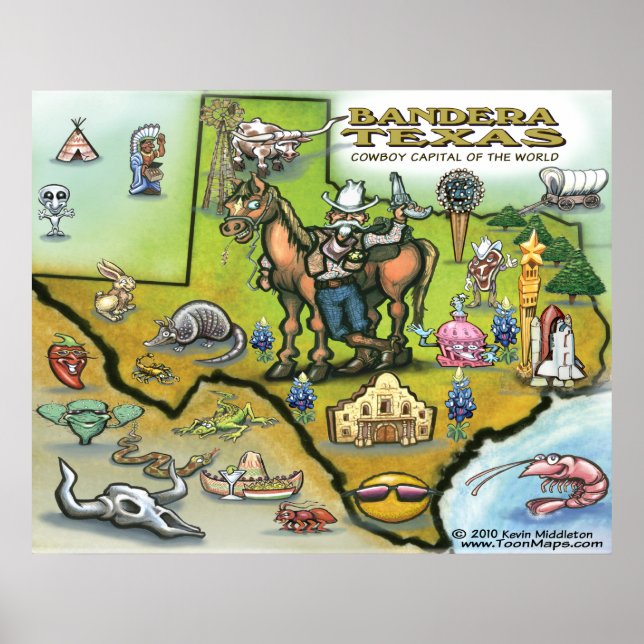 Bandera TEXAS Karta Poster (Framsidan)