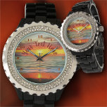 Banderas Bay Sunset 1738 Armbandsur<br><div class="desc">Den här damens Rhinestone Watch lyser med ljus. Med en bräcken av emelllegeringar i svartvitt, och ett anpassade ansikte, bländar du kärlek för tillfället vid din klocka. Anpassa på produktsidan eller klicka på knappen "Anpassa" om du vill ha fler designalternativ. Utformningen skapades från min målning "Banderas Bay Sunset 1738" och...</div>