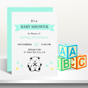 Banderbanner Baby Shower Teddybjörn Inbjudan