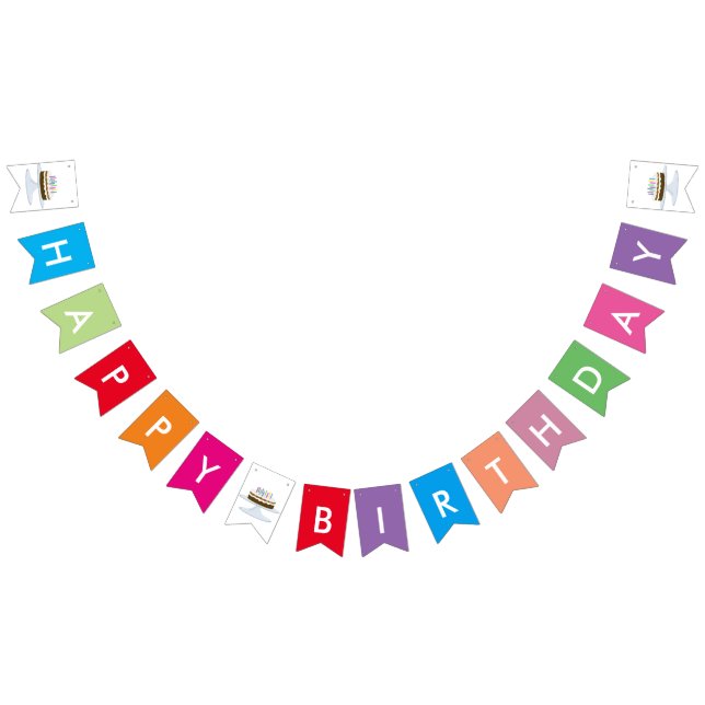 Banderoll av grattis på födelsedagen med kaka och  vimplar (Alla)