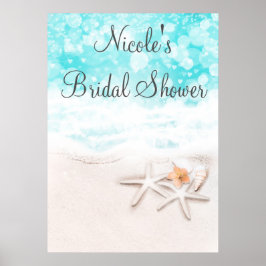 Banderoll av vit Sandy Beach Starfish Blue Ocean P Poster