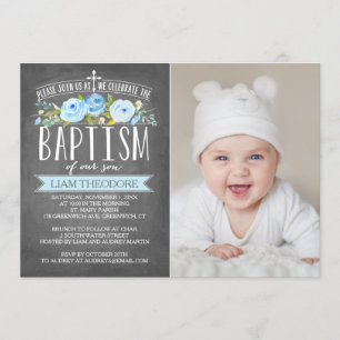 Banderoll Baptism i Ro Banner Chalkboard Blue Bapt Inbjudningar