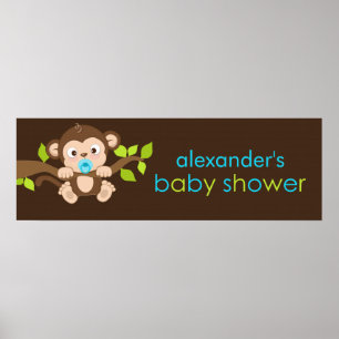 Banderoll för Cute Little Monkey Boy Baby Shower Poster