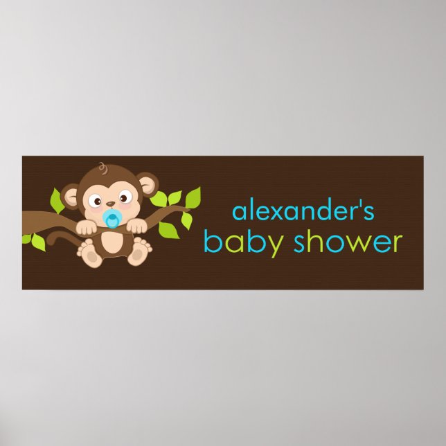 Banderoll för Cute Little Monkey Boy Baby Shower Poster (Framsidan)