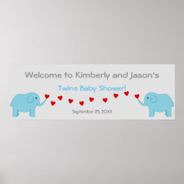 Banderoll för elefant tema Twin Boys Baby Shower Poster