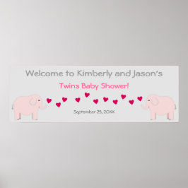 Banderoll för elefant tema Twin Girls Baby Shower Poster