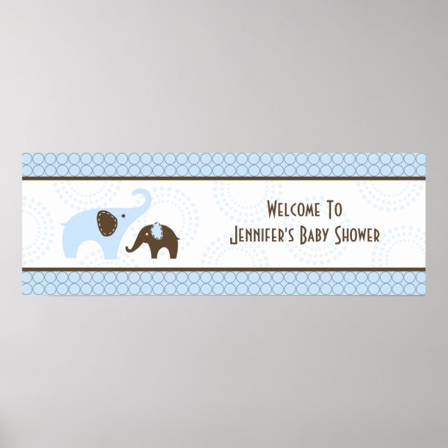 Banderoll för Elephant Stitch Blue Baby Shower Poster (Framsidan)