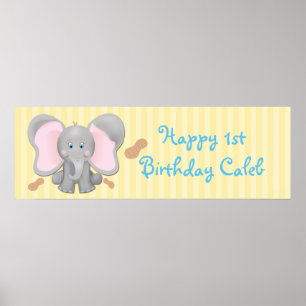 Banderoll för Födelsedagsfesten Cute Baby Elephant Poster