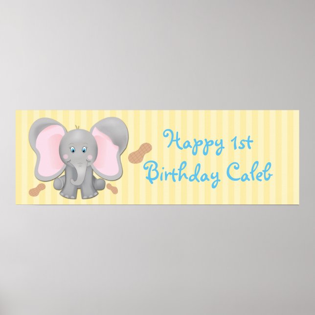 Banderoll för Födelsedagsfesten Cute Baby Elephant Poster (Framsidan)