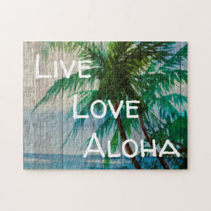 Banderoll för Live Kärlek Aloha Handflatan Träd Pussel