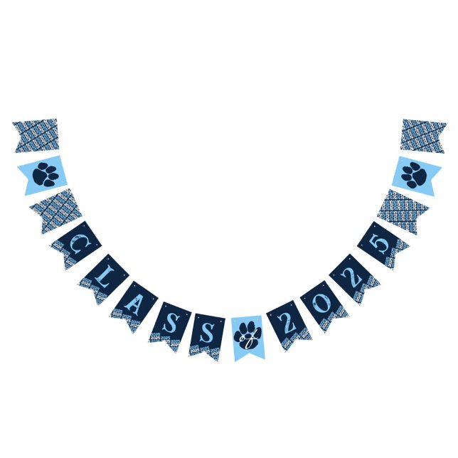 Banderoll för marin blå pawprint Studenten Vimplar (Navy Blue and Baby Blue Pawprint Graduation Class of Any Year Hanging Banner)