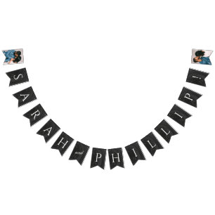 Banderoll för marmorerad Förlovningsfest - svart Vimplar