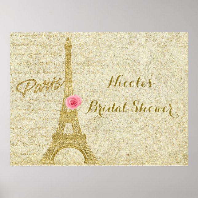 Banderoll för Paris Eiffel Torn Guld & Rosa Elegan Poster (Framsidan)