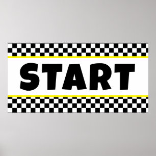 Banderoll för svart och vit Tävla START-linje Poster