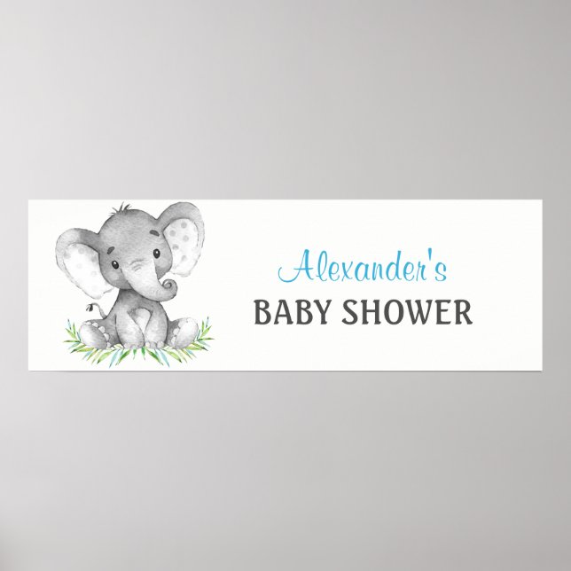 Banderoll för Watercolor Elephant Boy Baby Shower Poster (Framsidan)