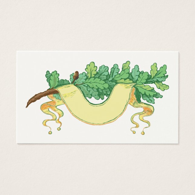 Banderoll och gren i ek löv visitkort (Framsidan)