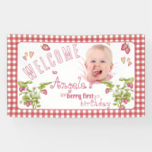 Banderoll om jordgubbsberry första födelsedag