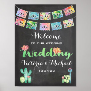 Banderollen Bröllop i Mexikanska vattenfärgsaktus Poster