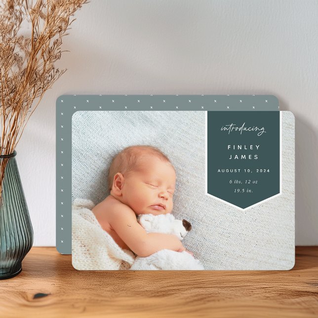 Banderollöverdrag | Vågrät Photo Birth Announceme Meddelande (Skapare uppladdad)