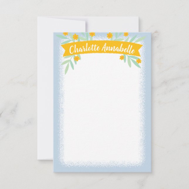 Banderollpapper för söt Gult och blå Blommigt Inbjudningar (Framsida)