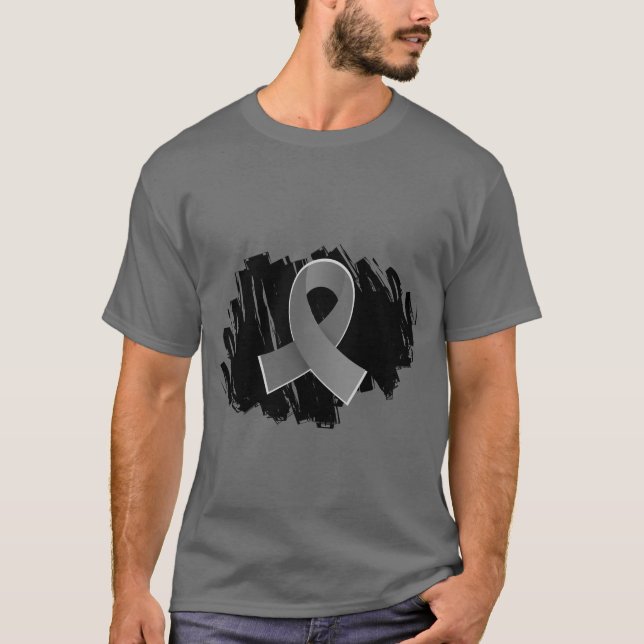 Bandet för hjärncancergrå färg med klottrar tee shirt (Framsida)