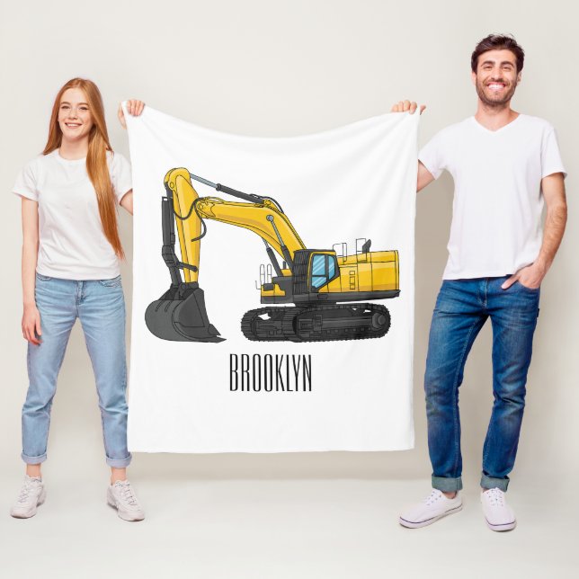 Bandgrävmaskin serieillustration fleecefilt (På plats)