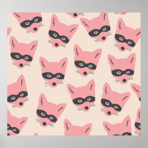 Bandit Fox Head: Rosa Beige Mönster Poster