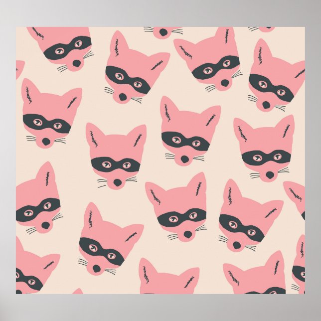 Bandit Fox Head: Rosa Beige Mönster Poster (Framsidan)