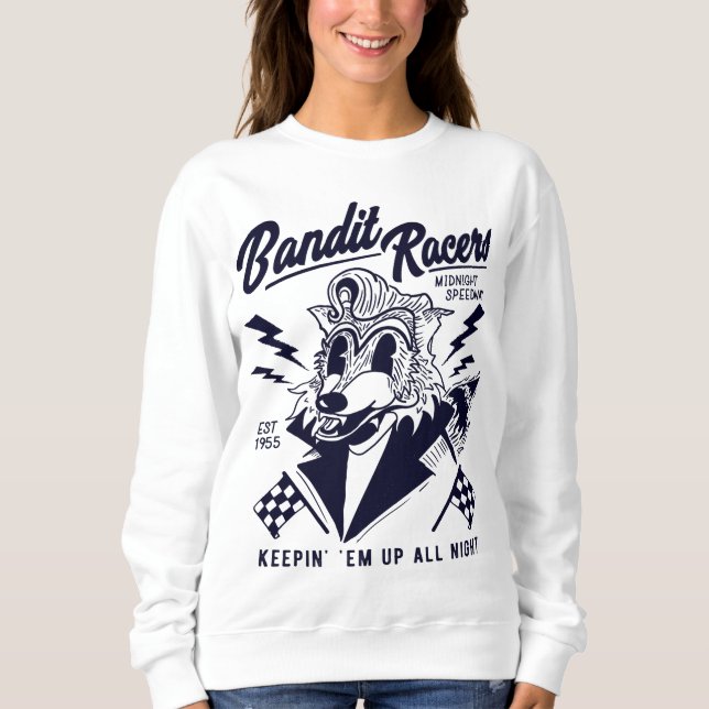 Bandit Racers Raccoon Keepin Em upp hela natten T Shirt (Framsida)