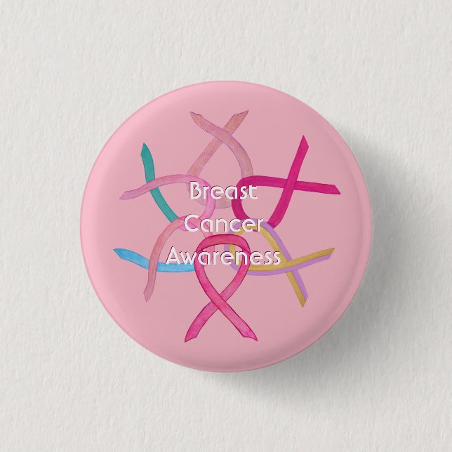 Bandknappnål för medvetandegörande av Rosa vid brö Knapp (Framsida)