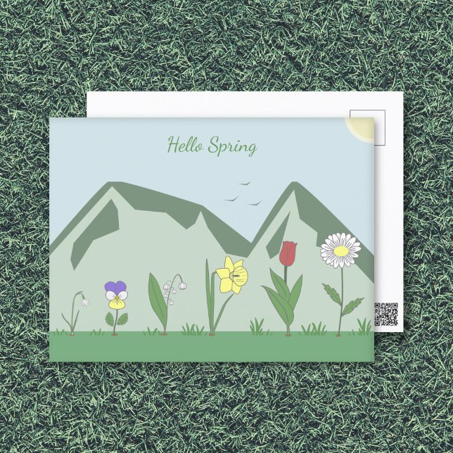Bandkort för berg och Vår blommor Vykort (Mountains & Spring Flowers Landscape Postcard)