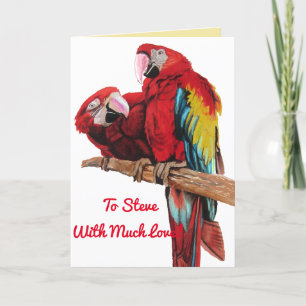 Bandkort för Bright Red Macaw Parrots Watercolor B Kort