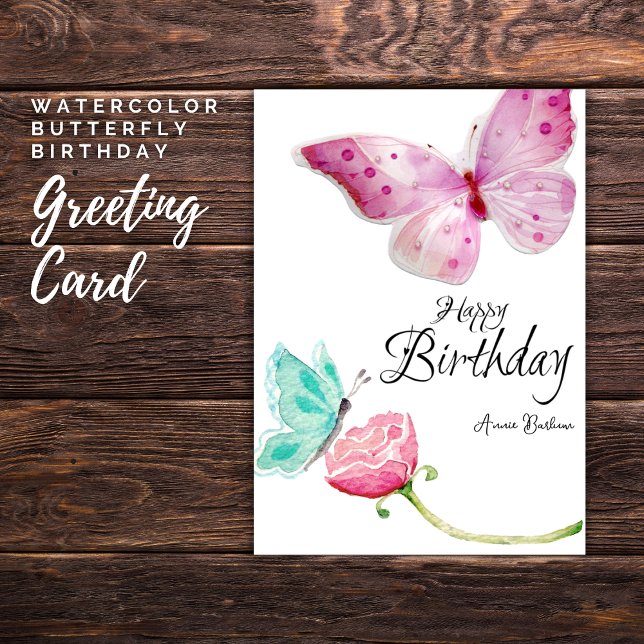 Bandkort för vattenfärgsknapp kort (Watercolor Butterfly Birthday)
