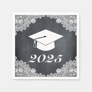 Bandkort och Vita Snöre Studenten Hat Cap Napkins Pappersservett