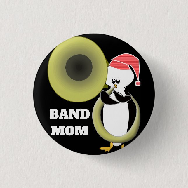 Bandmamma Baby Pingvin Spelar Tuba Knapp (Framsida)
