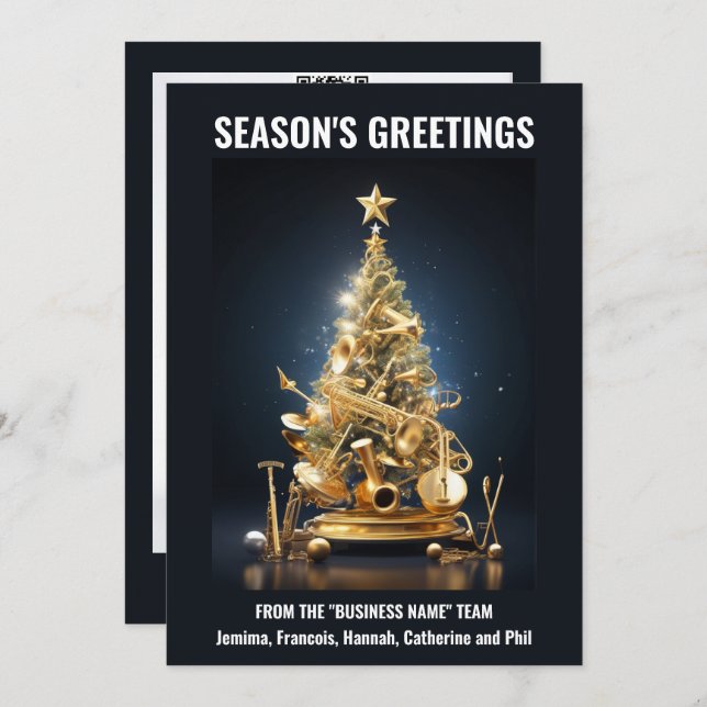 Bandmusikinstrument julgran helgdag julkort (Fram/baksida)