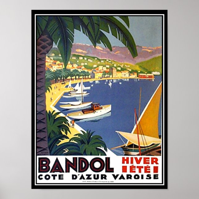 Bandol Cote D'azur Frankrike Travel Poster Skriv u (Framsidan)