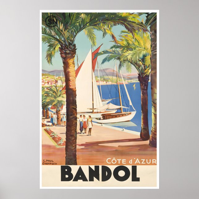 Bandol Resoraffisch Côte d'Azur Fransk Konst Frank Poster (Framsidan)