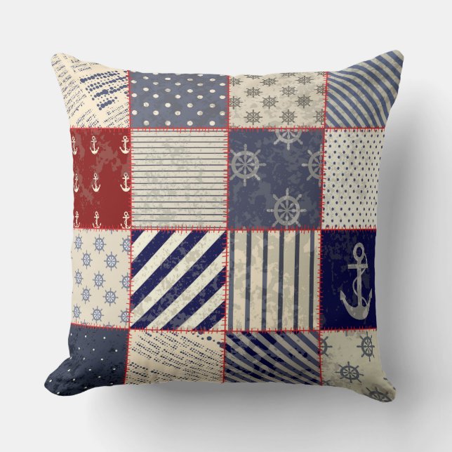 Bandpatchwork bild vid marrisk rustik kudde (Framsida)