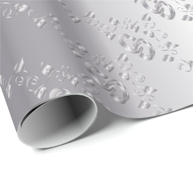 Bands elegant Silver Bröllop Presentpapper (Rullad Hörn)