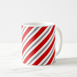 Bandstripor, djup röd vit och grå kaffemugg