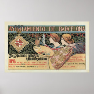 Baner för vintageart nouveauBarcelona vågrät Poster