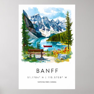 Banff akvarellaffisch Banff Reseminnestruck Banff Poster