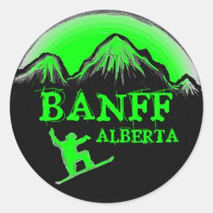 Banff Alberta Canada grönt snowboard-klistermärken Runt Klistermärke