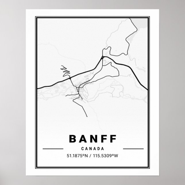 Banff Alberta Canada Travel City Karta Poster (Framsidan)