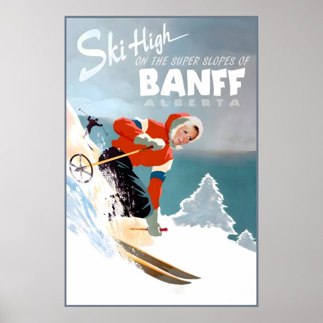 Banff Alberta Kanada Resa Poster Snö Skidåkning (Framsidan)