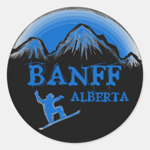 Banff Alberta Kanadas blå snowboard-klistermärken Runt Klistermärke