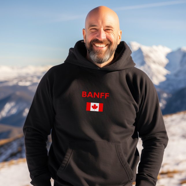 Banff Canada Canadian Flagga Mörk Färg Hoodie (Skapare uppladdad)