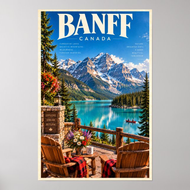 Banff Kanada Turkos Sjö Berg Resa Affisch (Framsidan)